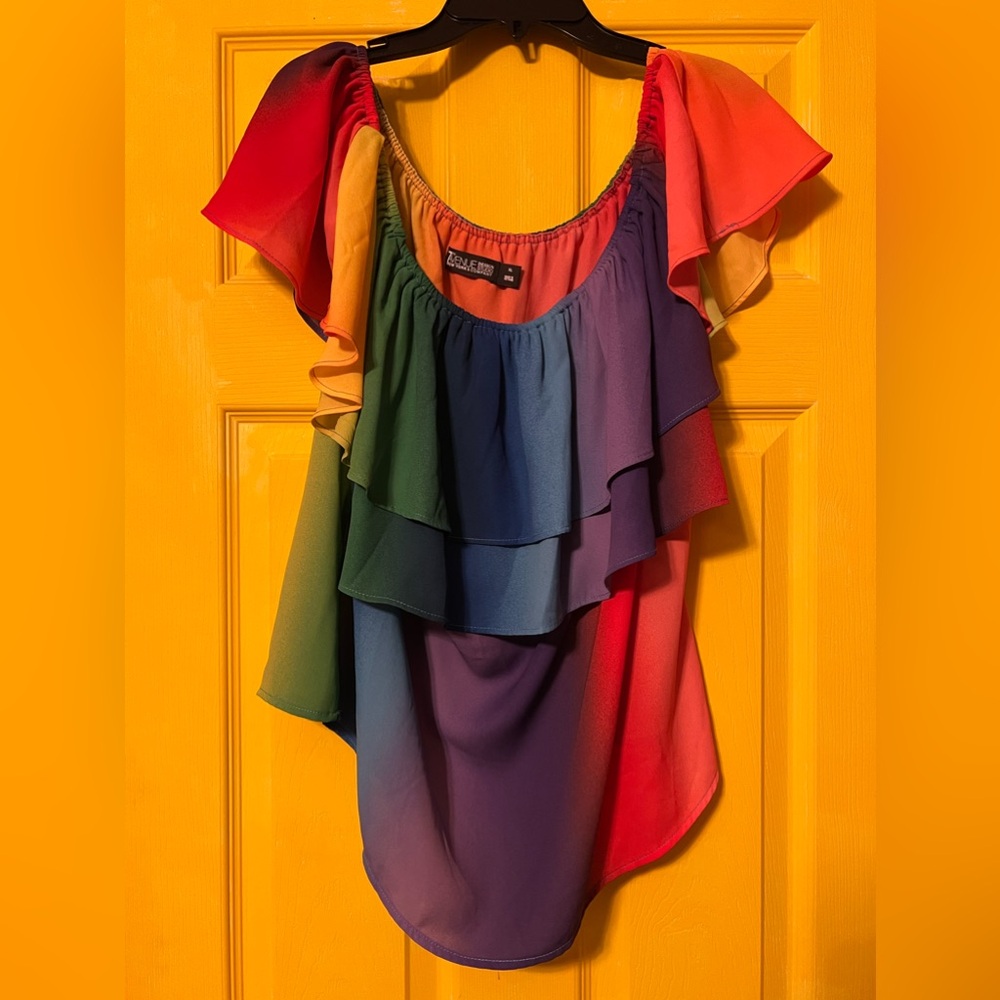New York and Company Womens XL Like New Rainbow Colorful Off the Shoulder Pride